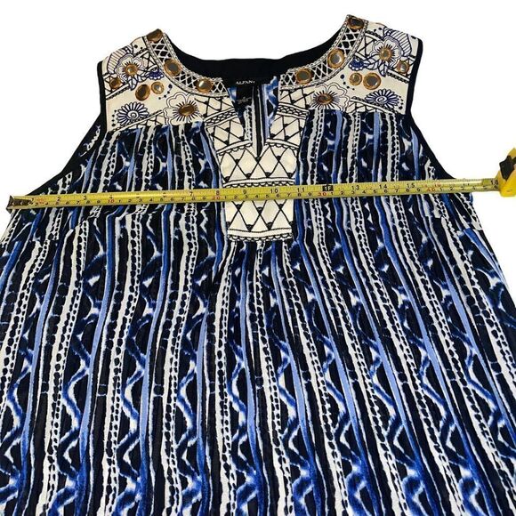 Alfani Blue & White Sheer Embroidered Tank Top - Size 8 - Picture 6 of 7